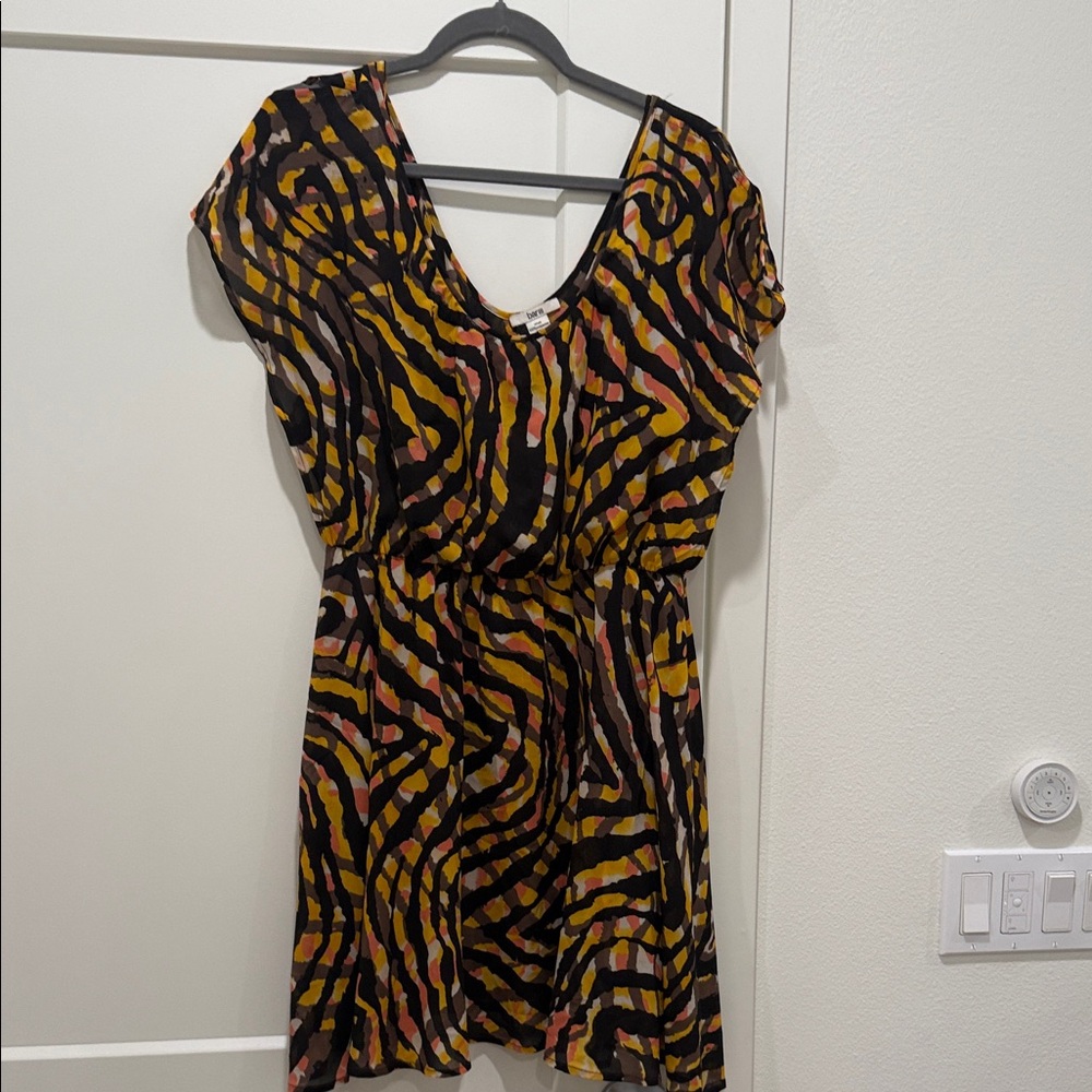 Bar III Black, Brown, Yellow and Coral Patterned Mini Dress